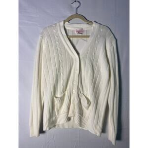 Vintage G.AL.S White Button Cardigan Sweater Ribbed Cable-Knit Womens Medium